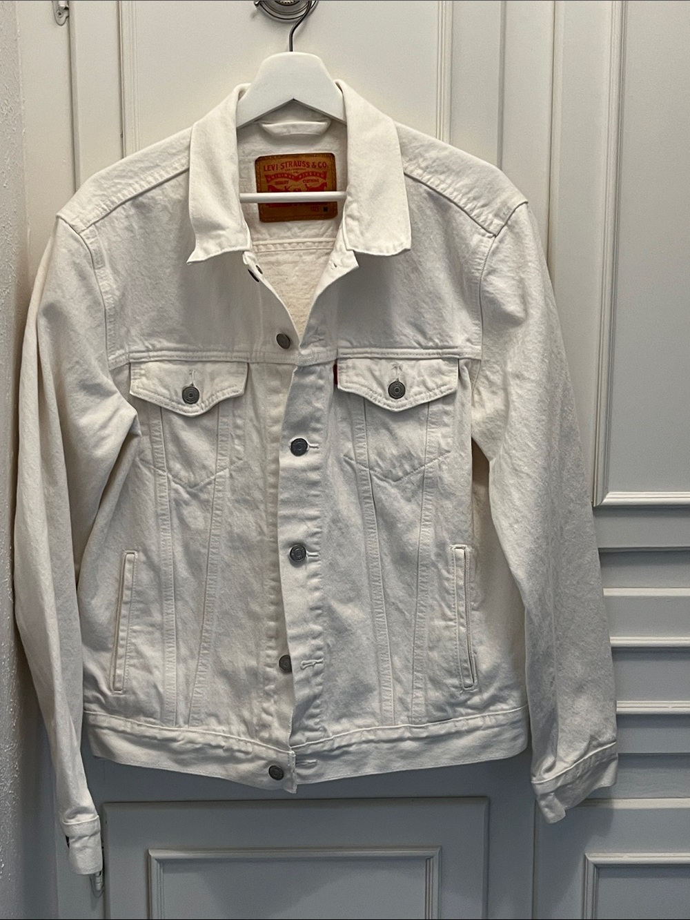 Levi's White Denim Trucker Jacket with Button Front